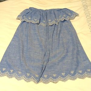 Women's JCrew XS chambray ruffleeyelet halter dress (perfect as a swim coverup!)